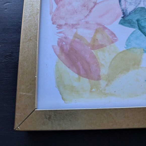 Art PRINT: Pastel Botanicals in square gold toned frame ~9"x9" - Picture 2 of 6